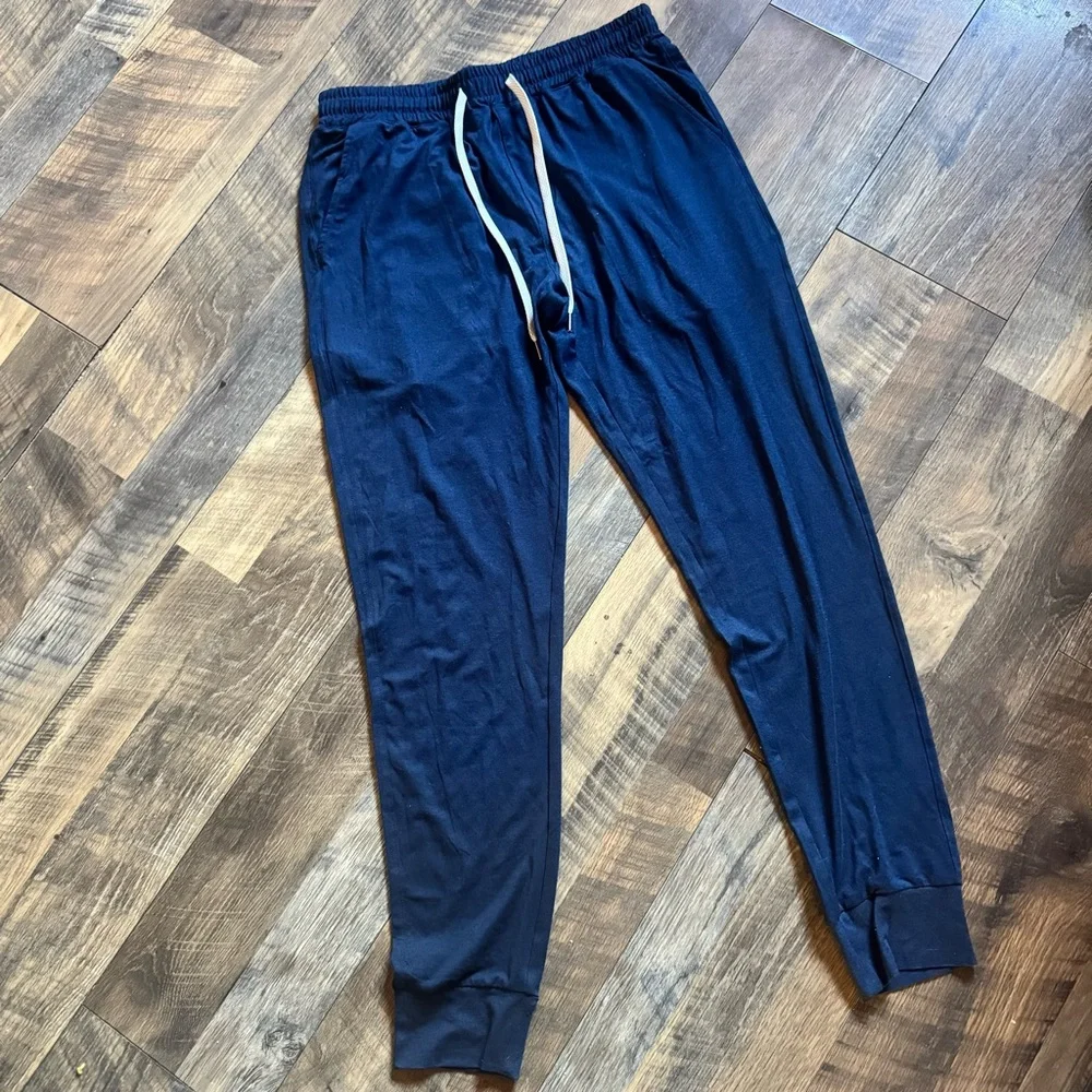 Men's Dark Blue Elastic Waist Jogger Pants with Drawstring